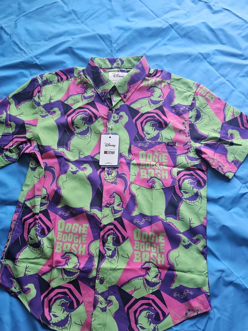 Disney Oogie Boogie Bash Short Sleeve Button-Up Shirt - Green/Purple/Pink